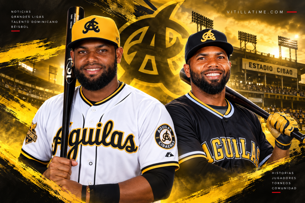 Jugadores Águilas bajo luces del Cibao